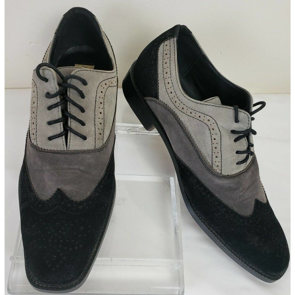 Antonio Cerrelli Mens Boys Shoe Size 8.5 Wing Tip Black Gray Suede Lace Oxford